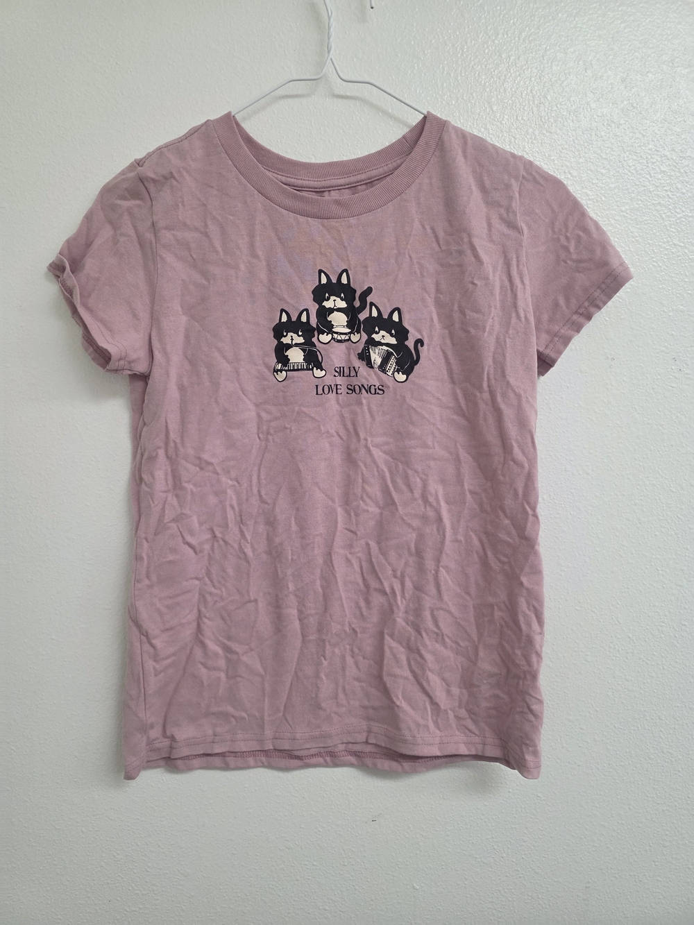 Girls' Pink Short Sleeve Graphic Tee - 'Silly Love Songs' (0589)